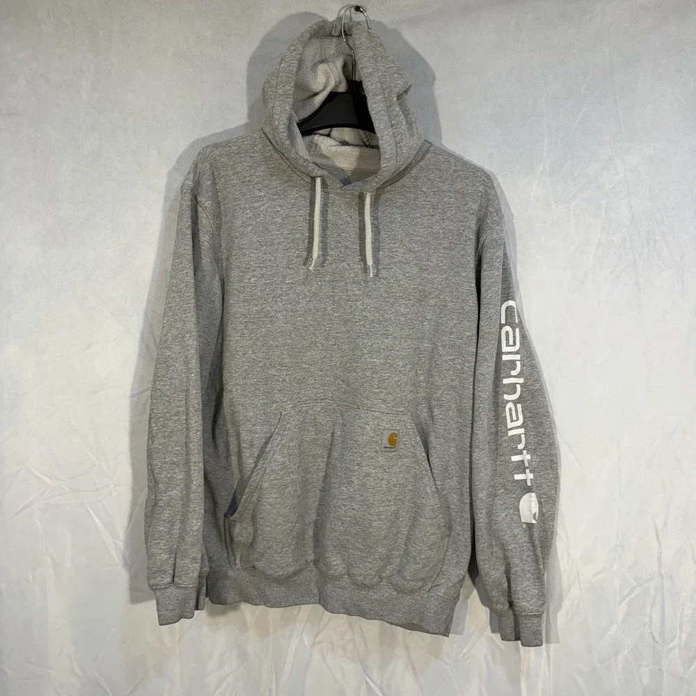 Carhartt‎ Hooded Sweat Parka Pullover Drawstring Hoodie Gray Distress M